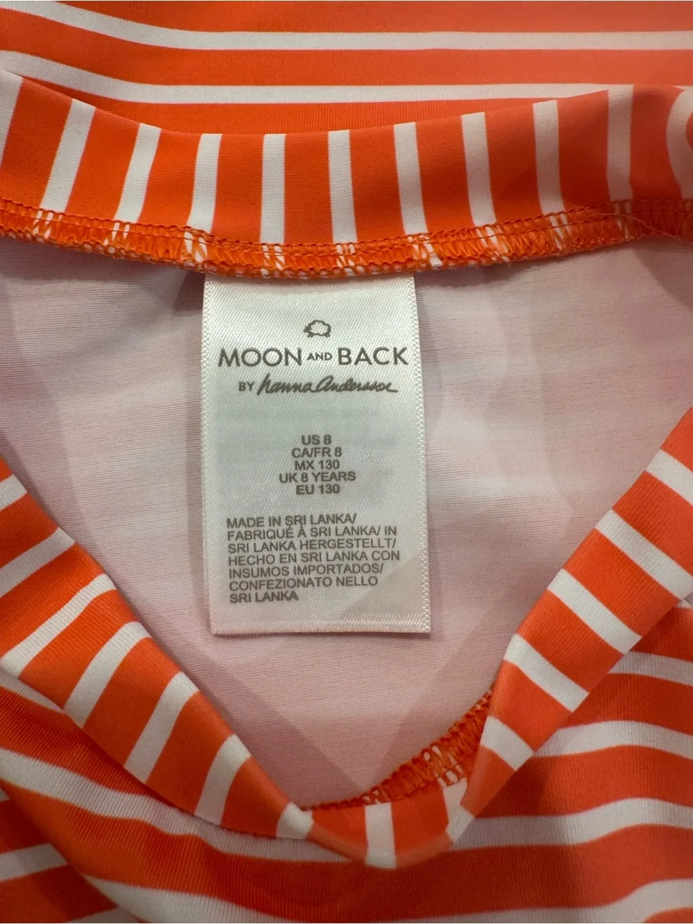 Moon and Back by Hanna Andersson Girls Rash Guard Swim Top Orange Stripe Sz 8